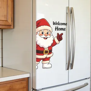 Detailed view of a cute cartoon Santa Claus fridge sticker with Welcome Home text