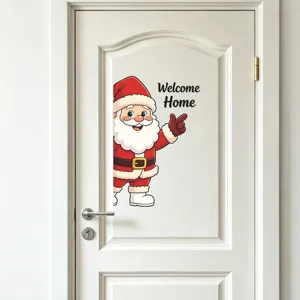 Cute cartoon Santa Claus wall sticker with Welcome Home text applied on a white door