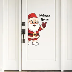 Cartoon Santa Claus wall sticker with Welcome Home text on a white door decor