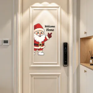 Cartoon Santa Claus Welcome Home Wall Sticker Christmas Festive Removable Waterproof PVC Home Decor Decal For Door Fridge