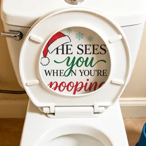 Funny Christmas Santa toilet seat decal sticker featuring a humorous holiday slogan for bathroom