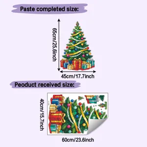 Detailed size specifications for colorful Christmas tree wall sticker and gift box layout