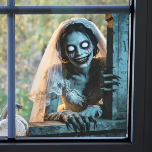 Halloween Zombie Bride Wall Sticker Horror Dark Style Waterproof PVC Window Decal For Home Party Decor Self-Adhesive Mural