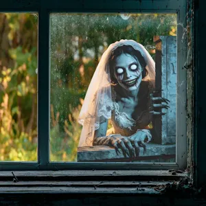Realistic scary Halloween zombie bride window decal sticker for horror home party decoration