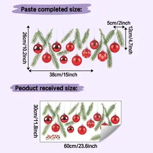 Detailed dimensions of Christmas wall sticker with red baubles and pine branches