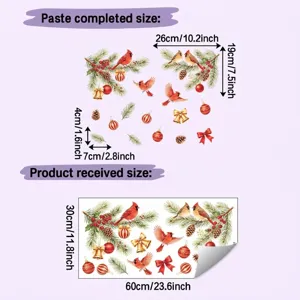 Detail showing Christmas cardinal wall sticker dimensions and sheet size.