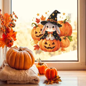 Cartoon Halloween Zauberer Hase Wandtattoo Abnehmbare PVC Kürbis Blatt Aufkleber Für Fenster Schlafzimmer Wohnzimmer Deko