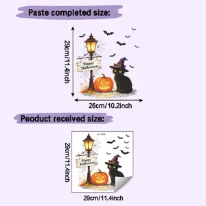 Dimensioni dettagliate dell'adesivo murale Halloween con gatto nero e zucca.