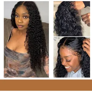 Long curly lace front wig with natural hairline and soft wavy hair strands detail view.