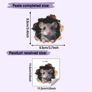 Technical detail showing 3D mouse wall decal received size and finished paste dimensions