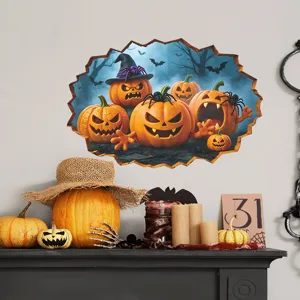 Decorazione soggiorno con adesivo murale 3D zucca di Halloween sopra il caminetto
