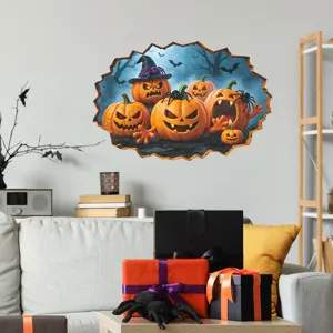 Adesivo murale 3D zucca di Halloween in un accogliente soggiorno