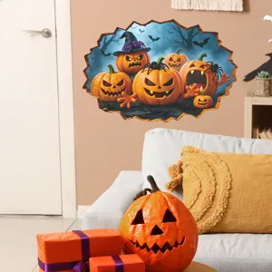 Adesivo da parete zucca di Halloween effetto muro rotto 3D per decorazione soggiorno