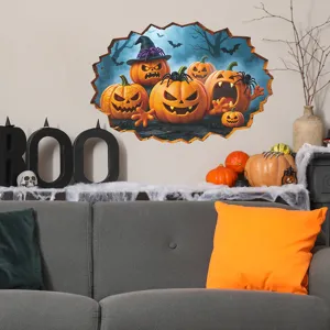 Adesivo murale 3D di zucca di Halloween con ragni e pipistrelli spaventosi