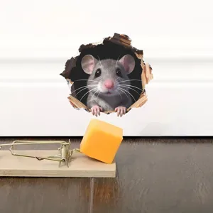 Adorable 3D mouse in a hole wall sticker decal for home decoration and nursery wall art