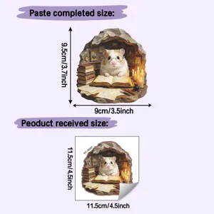 Detailed size specifications for a 3D fairy tale hamster library wall sticker.