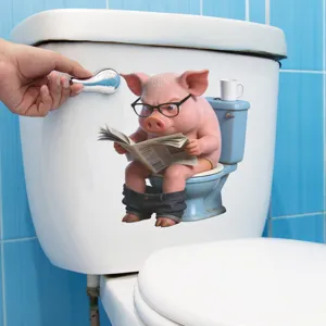 3D Funny Pig Reading Newspaper Toilet Sticker Waterproof PVC Wall Sticker For Bathroom Toilet Lid Cover Home Decor Decal