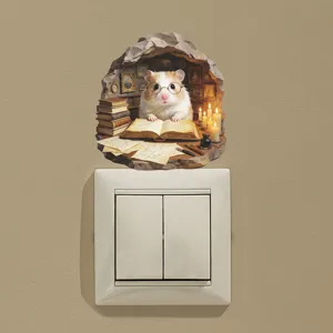 3D hamster wall sticker detail showing mouse reading a book above a light switch