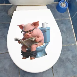 Creative funny 3D pig reading newspaper wall sticker decal decoration for bathroom