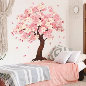 Adesivi Murali Romantici Albero di Ciliegio Rosa Fiori di Sakura Primaverili Adesivi Autoadesivi per Decorazione Camera da Letto