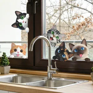 3D Cartoon Peeking Cat Wall Sticker Cute Animal Waterproof PVC Removable Decal For Living Room Bedroom Window Glass Decoration