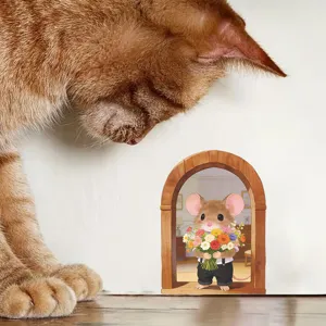 Fairy tale 3D mouse hole wall sticker featuring a cute mouse holding a colorful bouquet