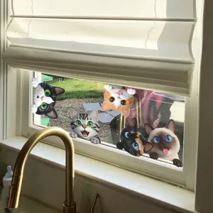 Adorable 3D cartoon cat stickers peeking through window glass for creative home decoration