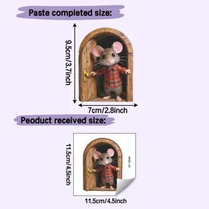 3D mouse hole wall sticker showing 9.5x7cm applied size and 11.5cm sheet size dimensions