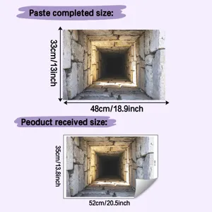 Detailed dimensions showing product received size versus paste completed size for wall sticker.