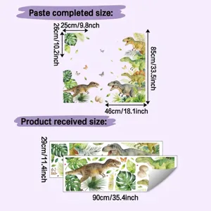 Detaillierte Größen für Dinosaurier-Dschungel-Wandaufkleber in fertigem Layout und Bogenform