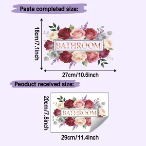Detailed measurements for the floral rose bathroom wall decal sticker in two sizes