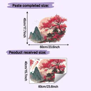 Detailed size guide for Chinese landscape wall sticker showing layout and dimensions