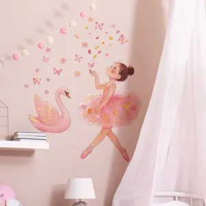 Pegatinas de pared de niña bailarina de ballet y cisne rosa para cuarto de niñas