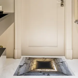 Detailed 3D visual stone tunnel floor sticker showing realistic rock hole depth effect