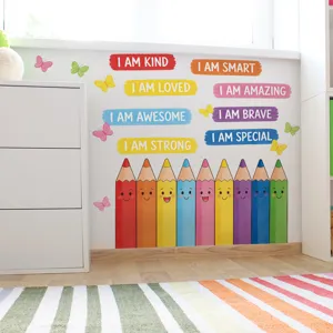 Cartoon Kleurpotlood Muurstickers Inspirerende Citaten Motiverende Gezegden Verwijderbare PVC Zelfklevende Muurstickers Huisdecoratie