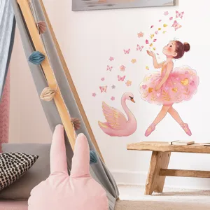 Vinilo decorativo de bailarina de ballet con cisne para habitación infantil