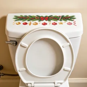 Christmas themed self-adhesive toilet sticker with festive pine branch and bow design