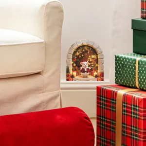 Detailed close-up of a cute Christmas mouse hole wall sticker with festive gifts