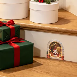 3D Christmas mouse hole wall sticker featuring a cute Santa mouse and festive scene detail