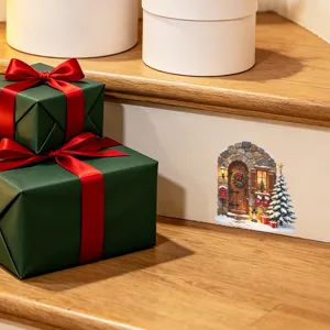 3D Christmas mouse hole wall sticker with cozy stone house and snowy tree design