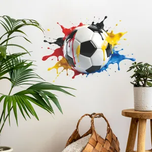 Adesivo da Parete Calcio Colorato Schizzi di Vernice Decalcomania PVC Autoadesivo Murale Arte Sportiva per Camera Bambini