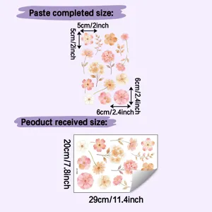 Detail of Morandi pink and orange floral wall stickers showing product and display dimensions