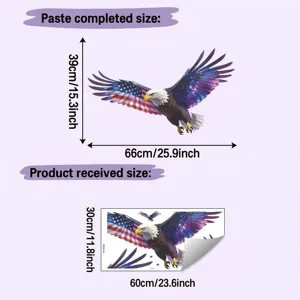 Guide des tailles pour l'autocollant mural aigle avec drapeau US et ailes étoilées.