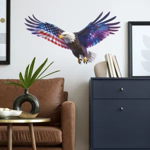 Sticker mural aigle décoratif avec drapeau américain et ailes de galaxie pour décoration