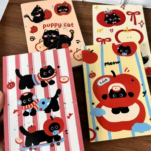 Süßes Apple Cat Notizbuch Verdickte Farbseite Student Memo Tagebuch Vintage Minimalistisch Schreibnotizbuch Schreibwaren Geschenk