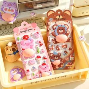 Mignons stickers 3D ventre souple d'animaux, autocollant en mousse douce pour carnet déco.