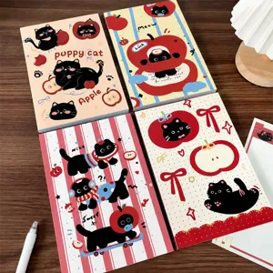 Niedliches Notizbuch mit schwarzer Katze und Apfel, A5 Format, 100 Blatt, perfekt für Tagebuch.