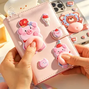 Joli carnet en cuir rose autocollant 3D cochon squishy papeterie dessin animé mignon détente