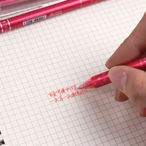 Rode uitwisbare gelpen 0,5 mm detailopname toont soepel schrijven op ruitjespapier.
