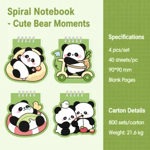 Cute mini cartoon panda spiral notebook set 4pcs 90x90mm blank inner pages pocket notepad